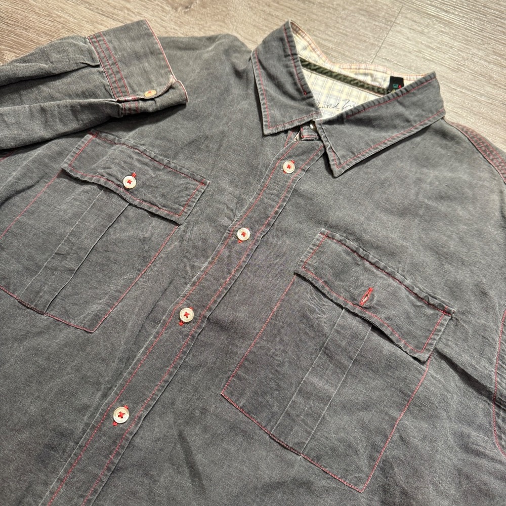 Arnold Zimberg Shirt Mens XL Gray Linen Blend Long Sleeve Button‎ Up Lightweight